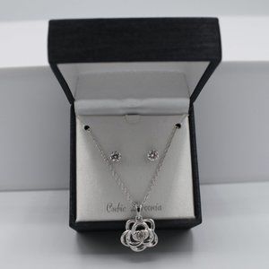 18” silver plated zirconia earrings and necklace